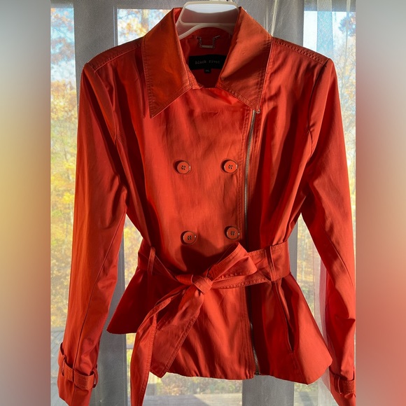 Black Rivet Beautiful orange trench coat. Cute design, asymmetric zipper. S XXL - Picture 4 of 9